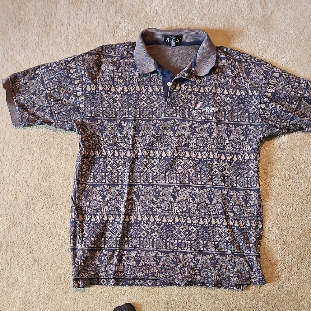 BCOpen Men's Geometric Polo Shirt - Navy and Beige